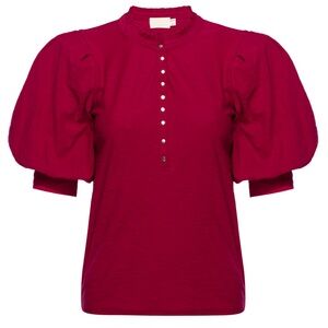 Nation Ltd Veronique Ruffle Collar Henley - Color: Heartbreaker